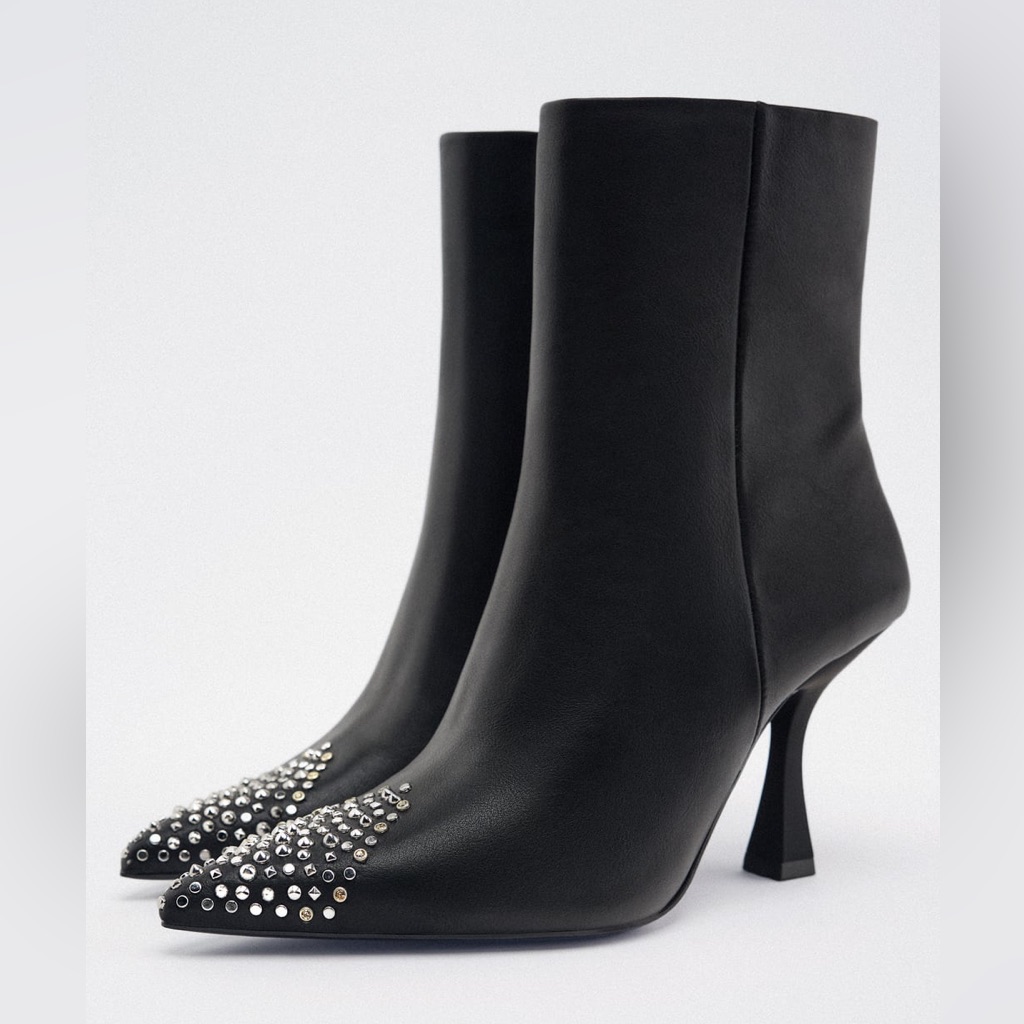 Zara Black Studded Toe Ankle Boots